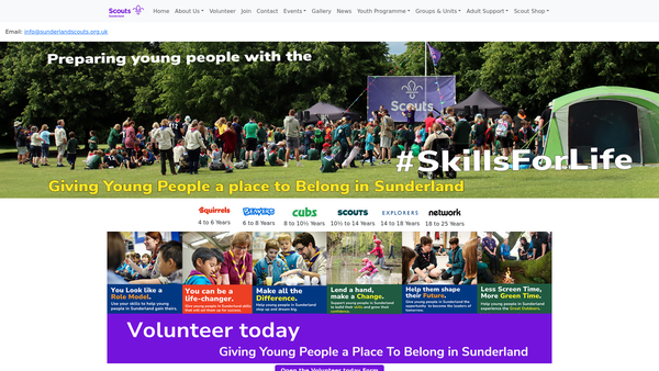 Screenshot of the Sunderland District Scout Council website
