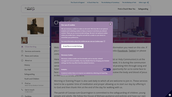 Screenshot of the Christ The King Church Centre Bowburn website