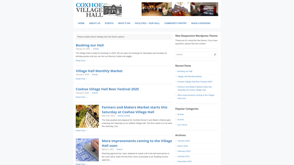 Screenshot of the Coxhoe Village Hall Association website
