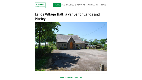 Screenshot of the Lands Village Hall website