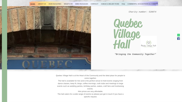 Screenshot of the Quebec And District Village Hall Association website