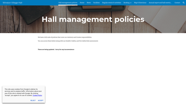 Screenshot of the Winston Village Hall website