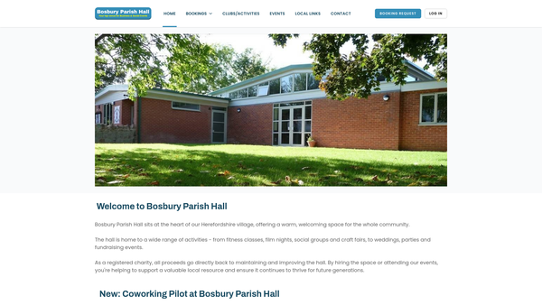 Screenshot of the Bosbury Parish Hall website