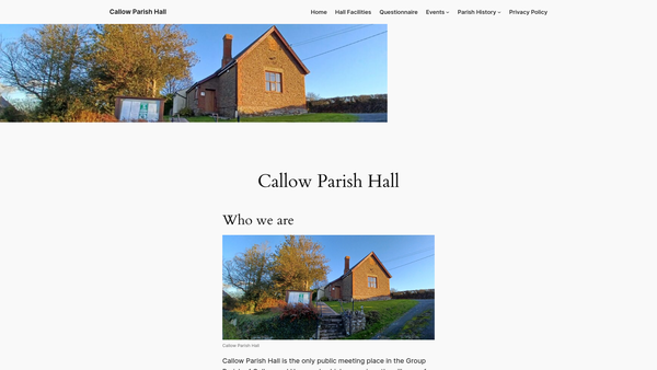 Screenshot of the Callow Parish Hall website