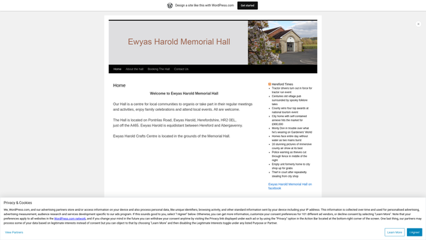Screenshot of the Memorial Hall (Dulas) (Ewyas Harold-Kenderchurch-Kentchurch Memorial Hall) website