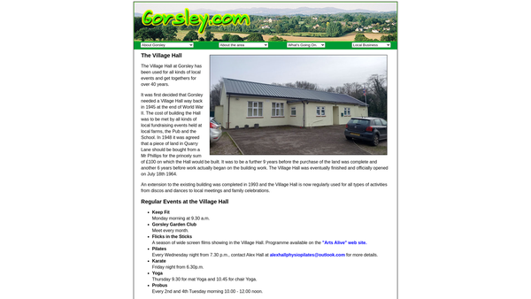 Screenshot of the Gorsley Village Hall website