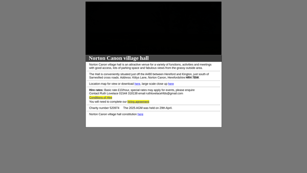 Screenshot of the Norton Canon Village Hall website