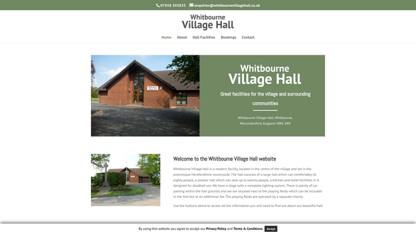 Screenshot of the Whitbourne Village Hall website