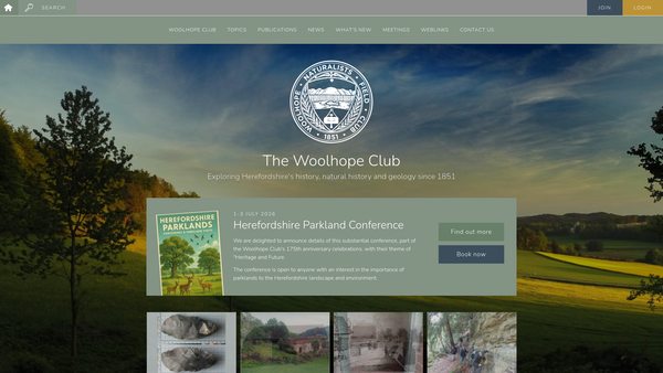 Screenshot of the Woolhope Naturalists Field Club website