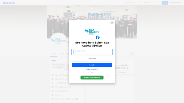 Screenshot of the Bolton Unit 46 Of The Sea Cadet Corps website