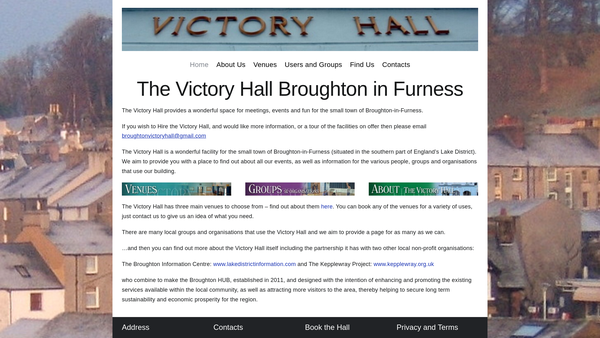Screenshot of the The Victory Hall website