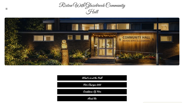 Screenshot of the Rixton-With-Glazebrook Community Hall website