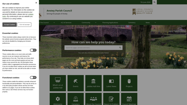 Screenshot of the Anstey Jubilee Hall And Grounds website