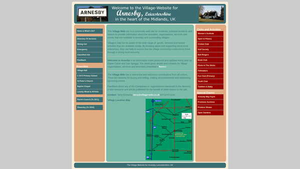 Screenshot of the Arnesby Village Hall website
