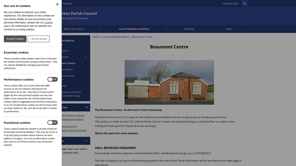 Screenshot of the Coleorton Social Welfare Centre website