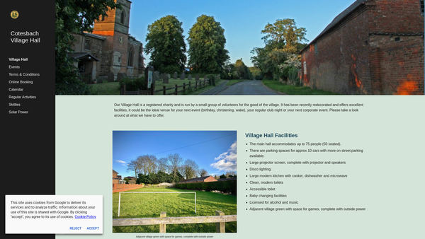 Screenshot of the Cotesbach Village Hall website