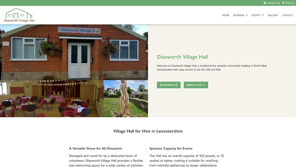 Screenshot of the Diseworth Village Hall website