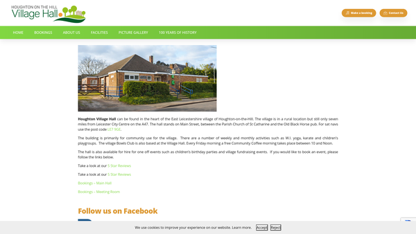 Screenshot of the Houghton Village Hall website