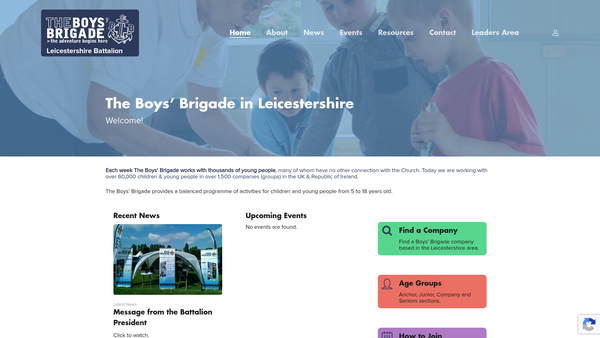 Screenshot of the The Boys Brigade Leicestershire Battalion website