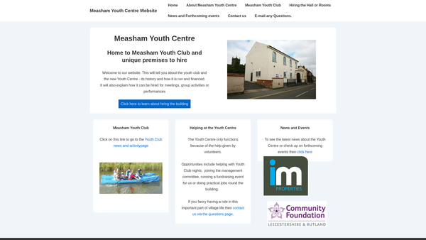 Screenshot of the Measham And District Youth Club website