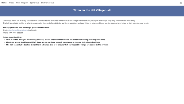 Screenshot of the Village Hall website