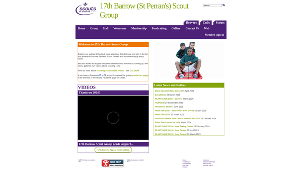 Screenshot of the 17th Barrow (St Perran's) Scout Group website