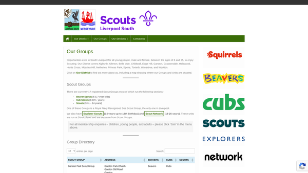 Screenshot of the 4th Allerton (128Th Liverpool Garston Congressional) Scout Group website