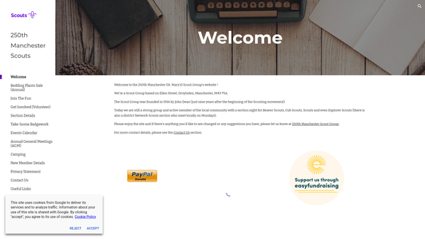 Screenshot of the 250th Manchester, St Mary's, Scout Group website