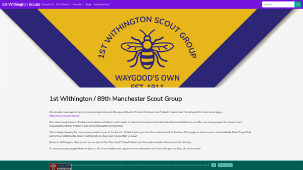Screenshot of the 1st Withington Scout Group website