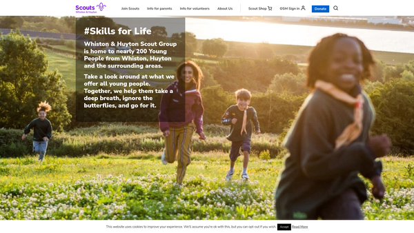 Screenshot of the 1st Whiston Scout Group website