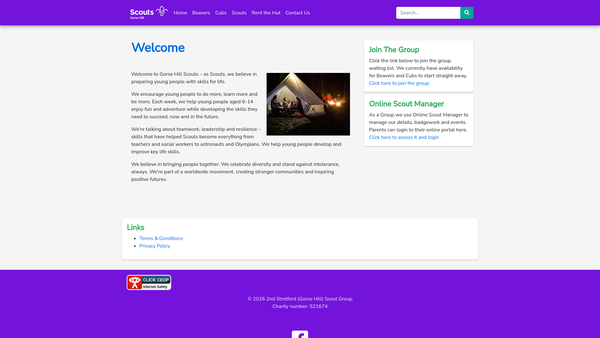 Screenshot of the 2nd Stretford (1St Gorse Hill) Scout Group website