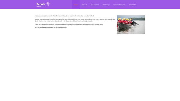 Screenshot of the Stretford District Scout Council website