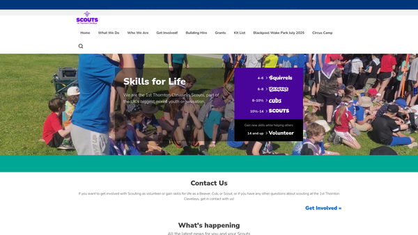 Screenshot of the 1st Thornton-Cleveleys Scout Group website