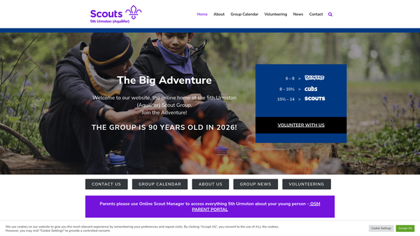 Screenshot of the 5th Urmston (Aquilifer) Scout Group website