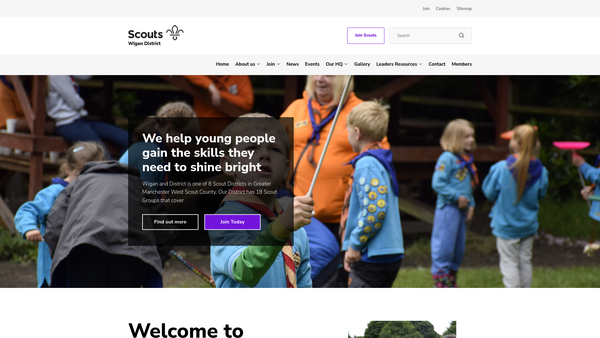 Screenshot of the Wigan District Scout Council website