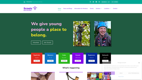 Screenshot of the East Lancashire County Scout Council website