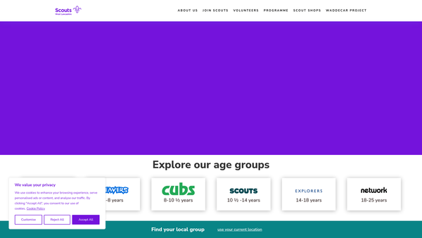 Screenshot of the West Lancashire County Scout Council website