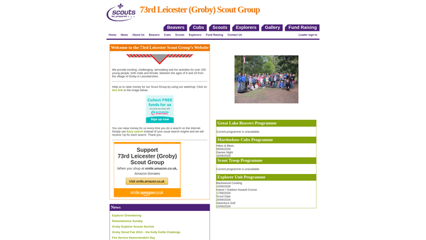 Screenshot of the 73rd Leicester (Groby) Scout Group website