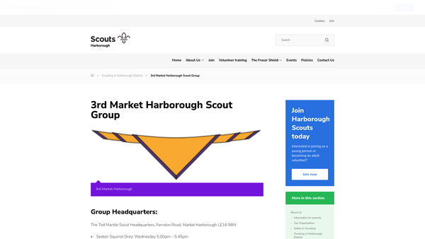 Screenshot of the 3rd Market Harborough Scout Group website