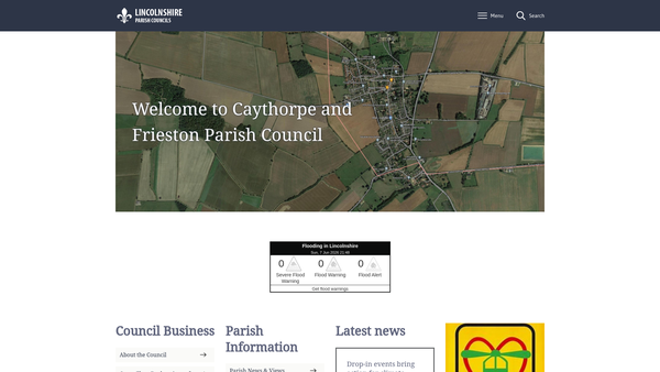 Screenshot of the Caythorpe & Frieston Village Hall website