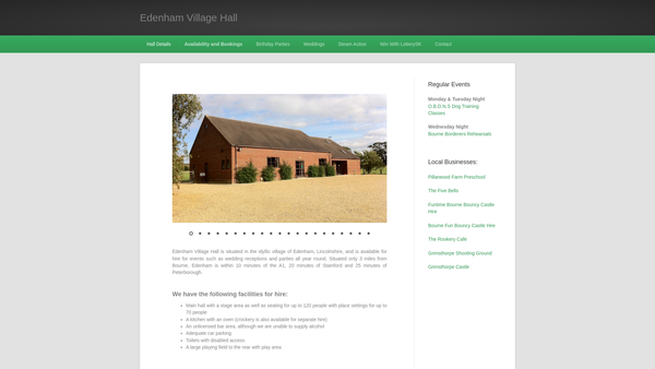 Screenshot of the Edenham Village Hall website