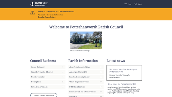 Screenshot of the Potterhanworth Playing Field website
