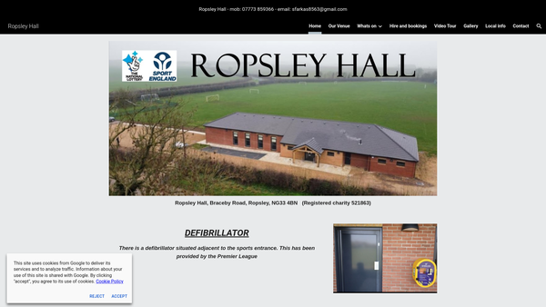 Screenshot of the Village Hall (Ropsley) website