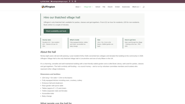 Screenshot of the Uffington Village Hall website