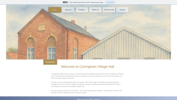 Screenshot of the Corringham Village Hall website