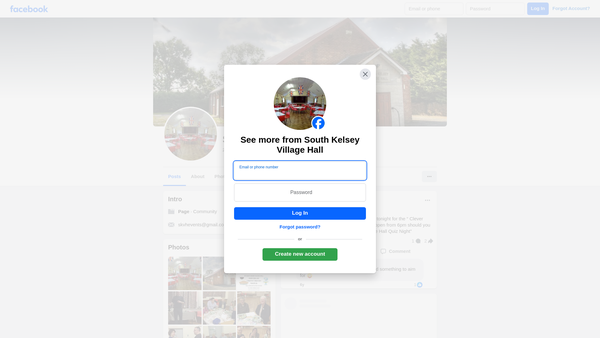 Screenshot of the South Kelsey Village Hall website