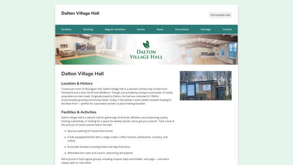 Screenshot of the Dalton Village Hall website