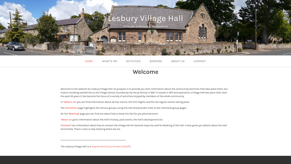 Screenshot of the Village Hall website