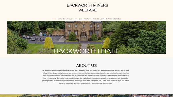 Screenshot of the Backworth Miners Welfare website