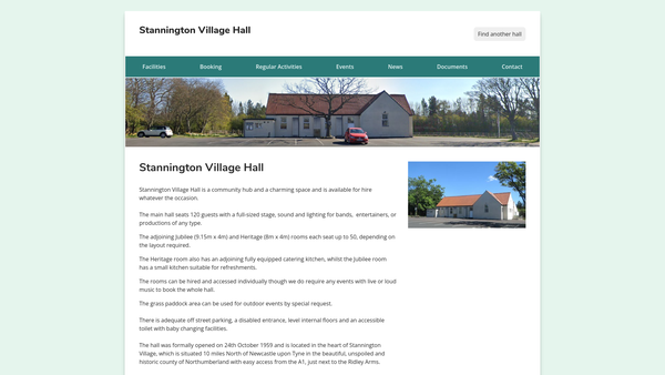 Screenshot of the Stannington Village Hall website